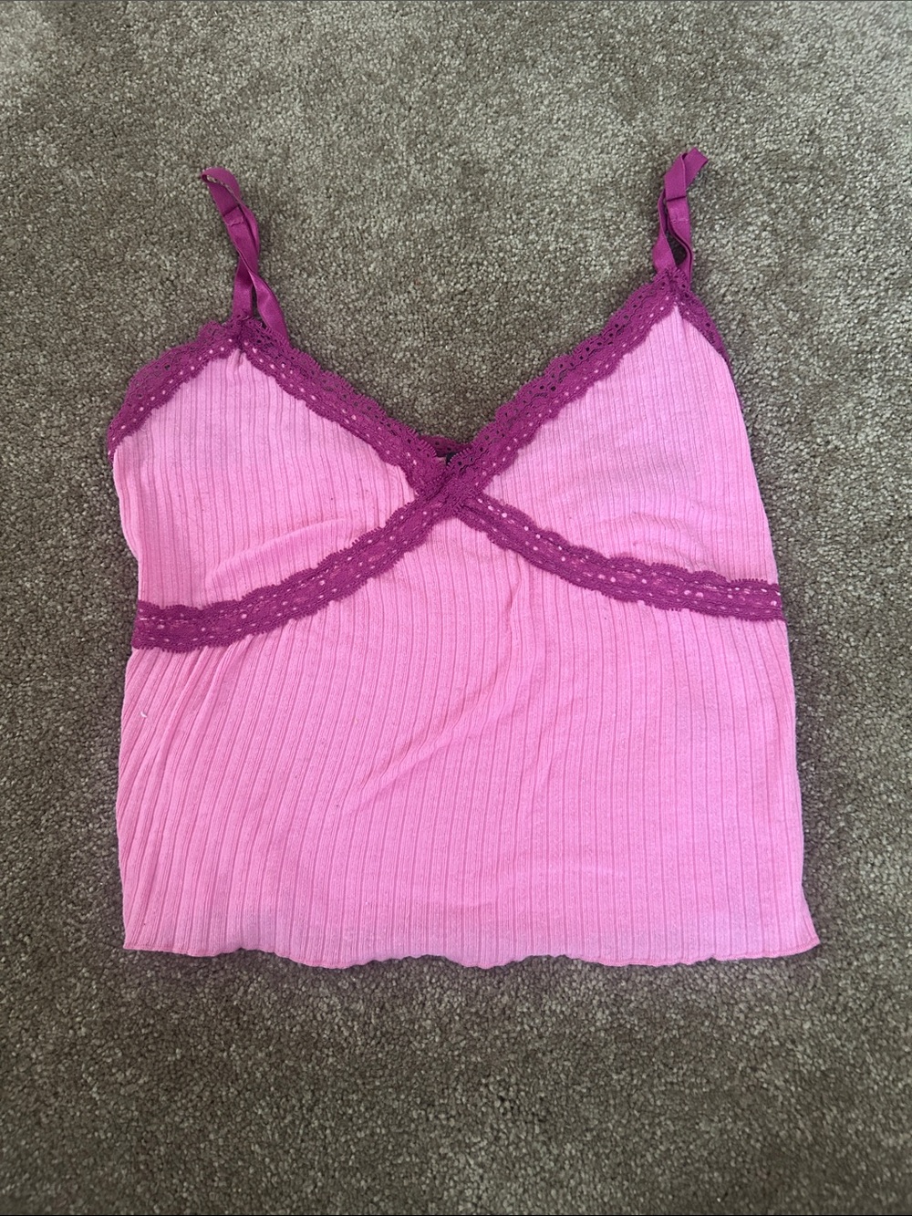 wild fable Pink Ribbed Lace Cami